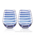 Blue Swirl Stemless Wine Glass